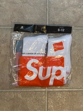 Hanes White Crew Socks with Orange Logo Accent
